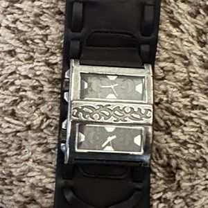 Guess dual face cuff watch with black leather cuff band